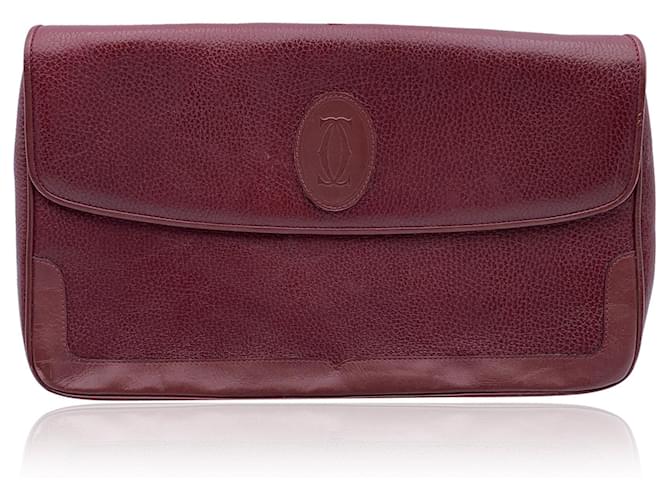 Cartier Vintage Burgundy Leather Pochette Flap Clutch Bag Dark red  ref.1298321