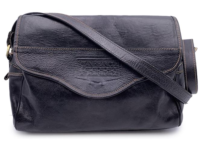 Gianfranco Ferré Vintage Black Leather Messenger Shoulder Bag  ref.1298323