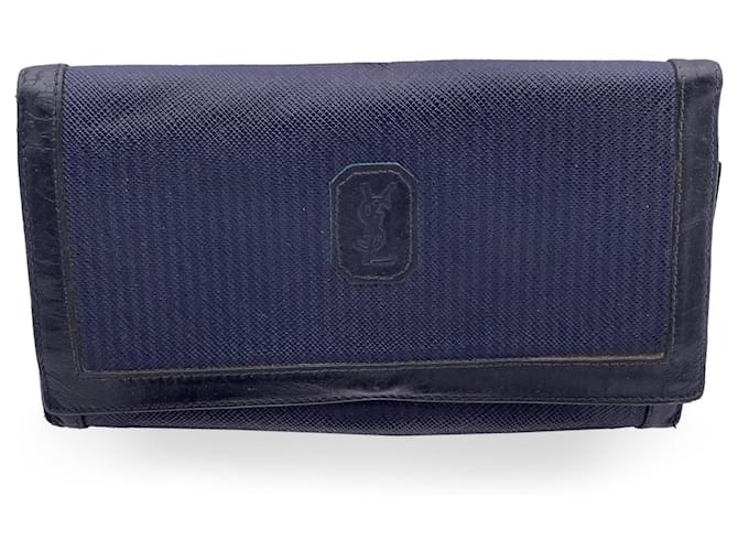 Yves Saint Laurent Vintage Blue Canvas and Leather Wallet Coin Purse Cloth  ref.1298326