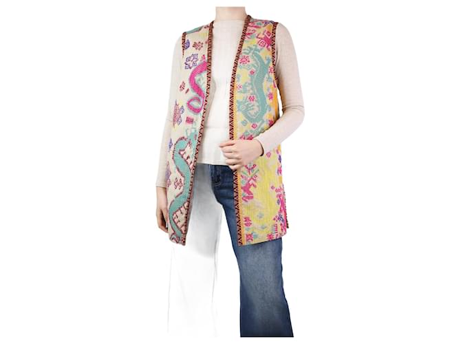 Etro Multicoloured jacquard long vest gilet - size UK 12 Multiple colors Cotton  ref.1298403