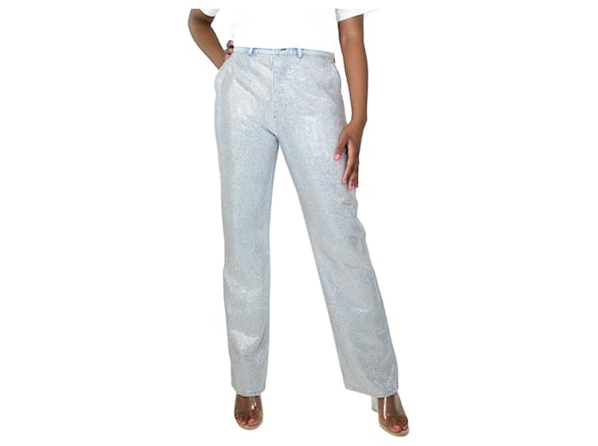 Frame Denim Light blue crystal-embellished jeans - size UK 12 Cotton  ref.1298411