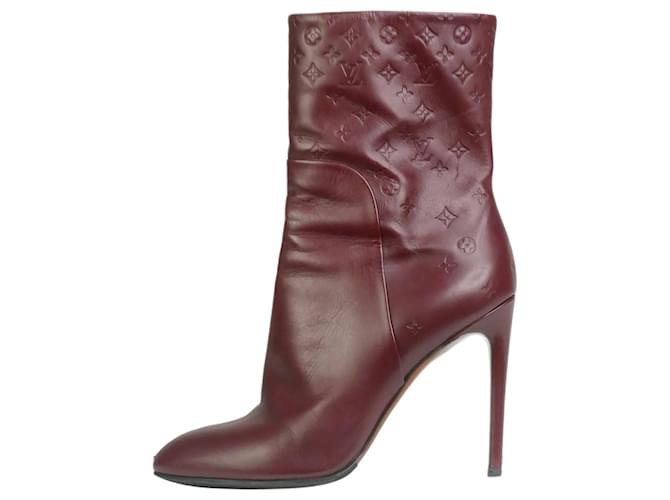 Louis Vuitton Burgundy Monogram embossed ankle boots - size EU 37 Dark red Leather  ref.1298413