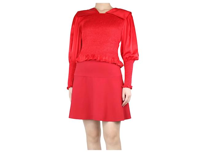Autre Marque Red Vincent ruffle-trimmed shirred silk-satin blouse - size UK 12  ref.1298432