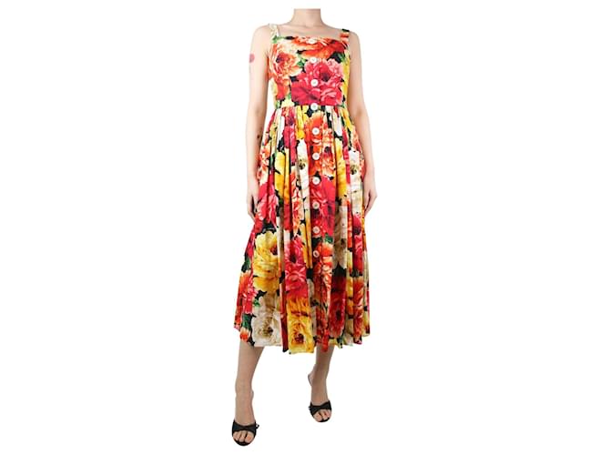Dolce & Gabbana Mehrfarbiges Trägerkleid mit Blumenmuster und Knopfleiste vorne – Größe UK 10 Mehrfarben Baumwolle  ref.1298442