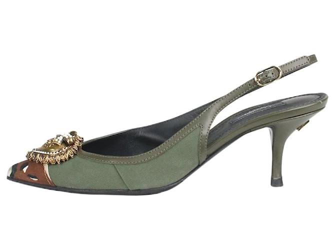 Dolce & Gabbana Escarpins à bride arrière ornés verts - taille EU 37 (UK 4)  ref.1298450