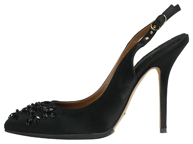 Dolce & Gabbana Sapatos slingback pretos com joias - tamanho UE 37 (Reino Unido 4) Cetim  ref.1298452