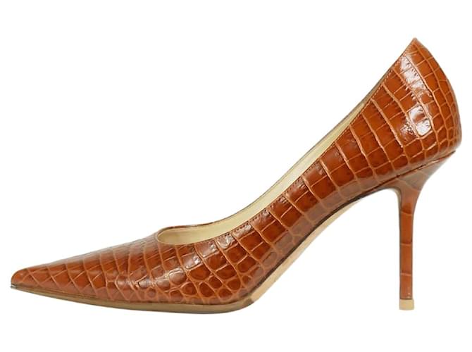 Jimmy Choo Sapatos marrons com relevo de crocodilo - tamanho UE 37 Marrom Couro  ref.1298453