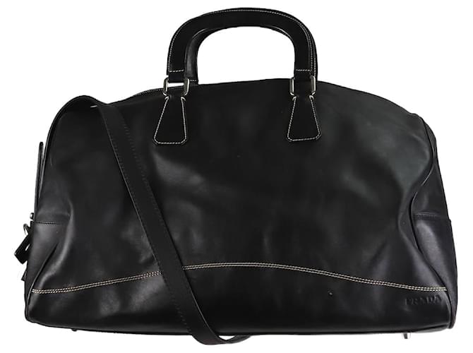 Prada Bolsa tiracolo preta com costura contrastante Preto Couro  ref.1298456