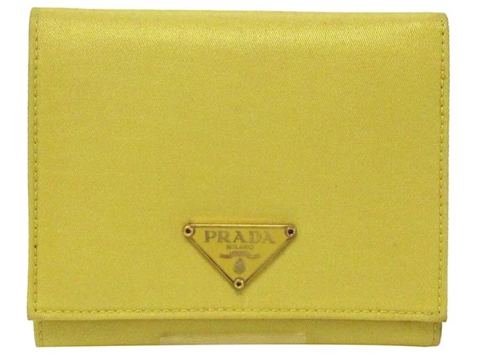 Prada Yellow Nylon and Saffiano Bifold Wallet Leather Cloth  ref.1298477
