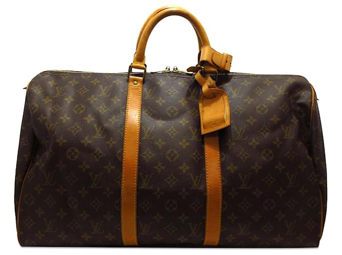 Louis Vuitton Brown Monogram Keepall 50 Leather Cloth  ref.1298500