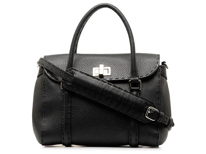 Bolso satchel Selleria negro de Fendi Cuero Becerro  ref.1298508