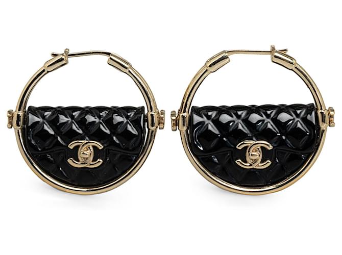 Chanel Gold Resin Quilted Flap Bag Hoop Earrings Golden Metal Plastic Gold-plated  ref.1298520