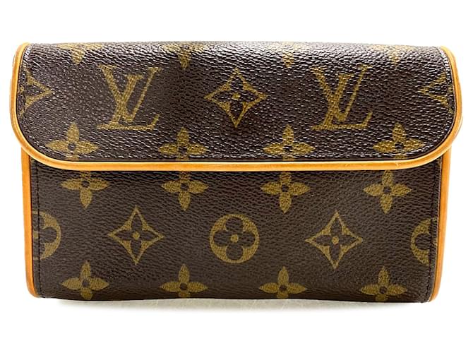 Louis Vuitton Brown Monogram Pochette Florentine Leather Cloth  ref.1298523
