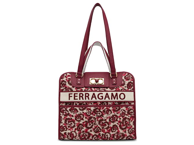 Salvatore Ferragamo Bolso satchel de lona Gancini con forro icónico rojo de Ferragamo Roja Lienzo Paño  ref.1298524