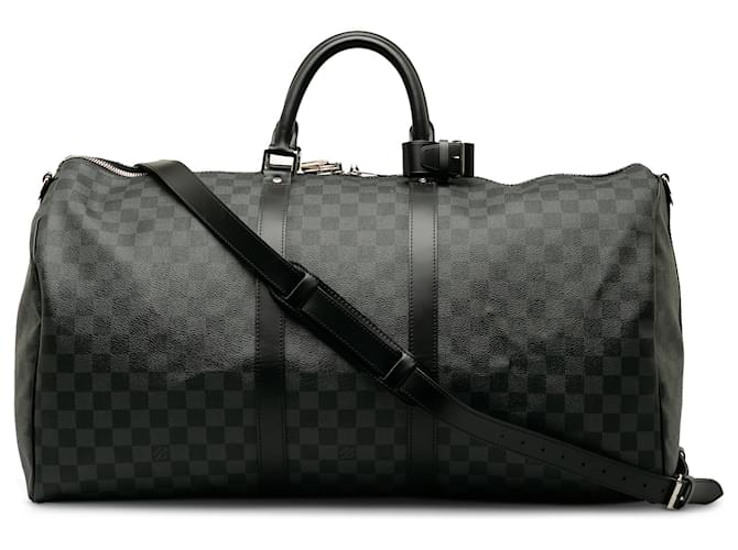 Louis Vuitton Grey Damier Graphite Keepall Bandouliere 55 Cinza Couro Lona Bezerro-como bezerro  ref.1298528