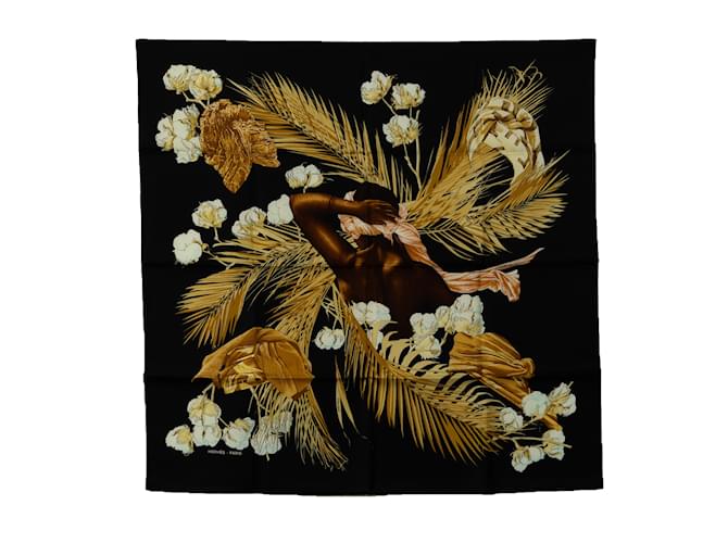Hermès Black Turbans des Reines Silk Scarf Cloth  ref.1298532