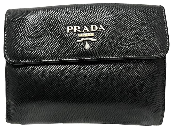 Prada Black Saffiano Small Wallet Leather  ref.1298536
