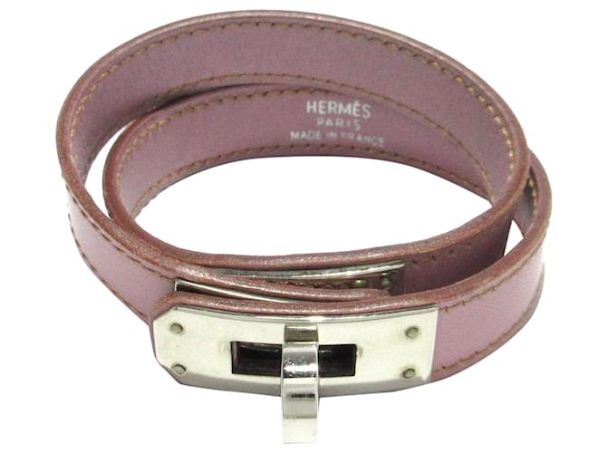 Hermès Bracelet Tour doublé Hermes Pink Swift Kelly Cuir Veau façon poulain Rose  ref.1298542