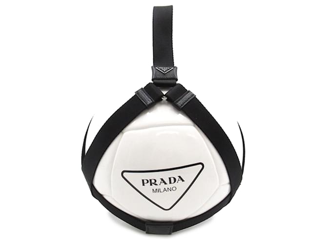 Ballon de football à logo blanc Prada Nylon Tissu Noir  ref.1298543