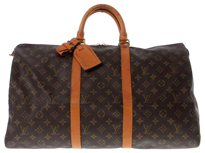 Louis Vuitton Brown Monogram Keepall 50 Leather Cloth  ref.1298546
