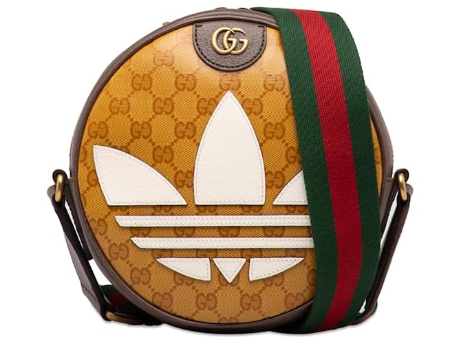 Gucci Brown x Adidas Small Ophidia Round Crossbody Leather Cloth Pony-style calfskin Cloth  ref.1298550