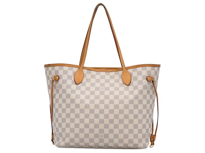 Louis Vuitton White Damier Azur Neverfull MM Leather Cloth  ref.1298554