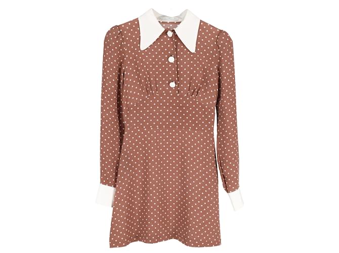 Alessandra Rich Polka Dot Mini Dress in Brown Cotton  ref.1298571
