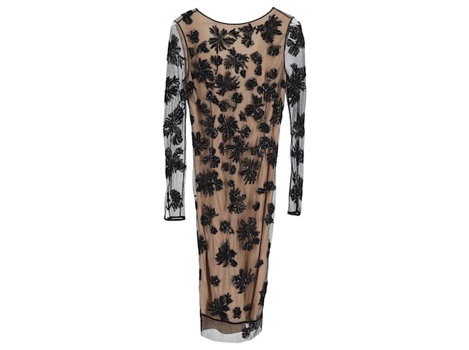 Jason Wu Embellished Sheer Sleeve Dress in Beige Polyester Brown  ref.1298575