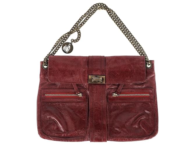 Lanvin Chain Linked Shoulder Bag in Red Leather  ref.1298579