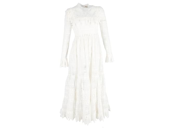 Zimmermann Prima Broderie Anglaise Midi Dress in White Polyester  ref.1298580