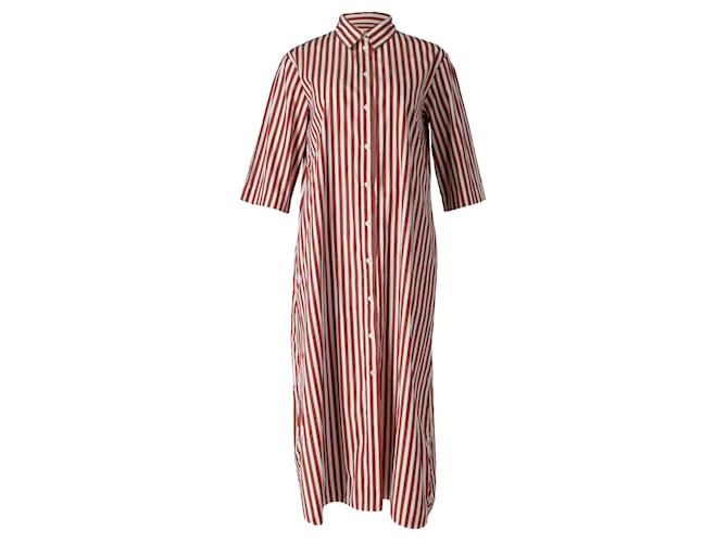 Max Mara Striped Maxi Shirt Dress in Brown Organic Cotton  ref.1298585
