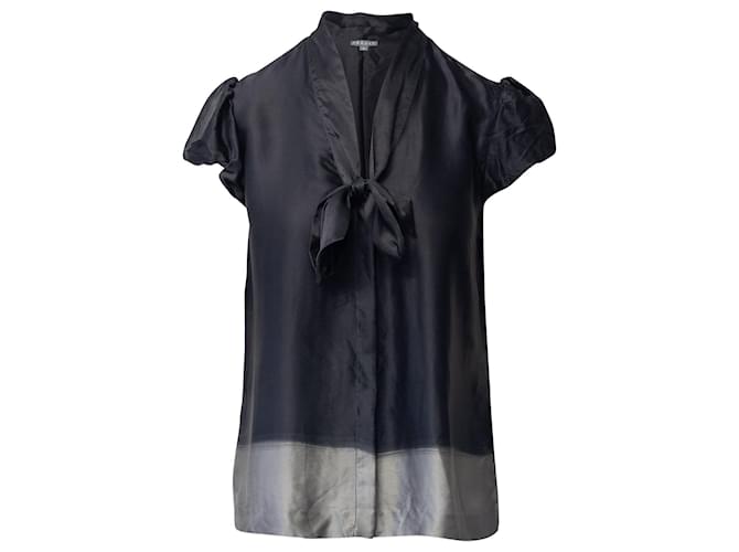 Theory Tie Front Blouse with Puff Sleeves in Grey Silk Multiple colors  ref.1298588