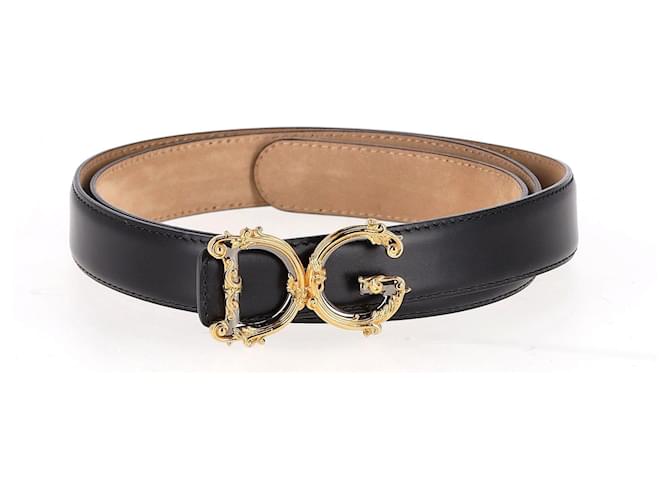 Dolce & Gabbana Ceinture à logo baroque D&G en cuir noir  ref.1298593