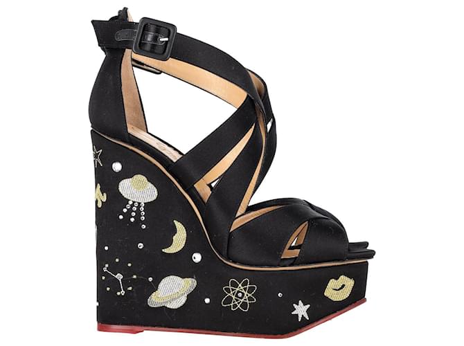 Charlotte Olympia Space Age Wedge Sandals in Black Satin  ref.1298619
