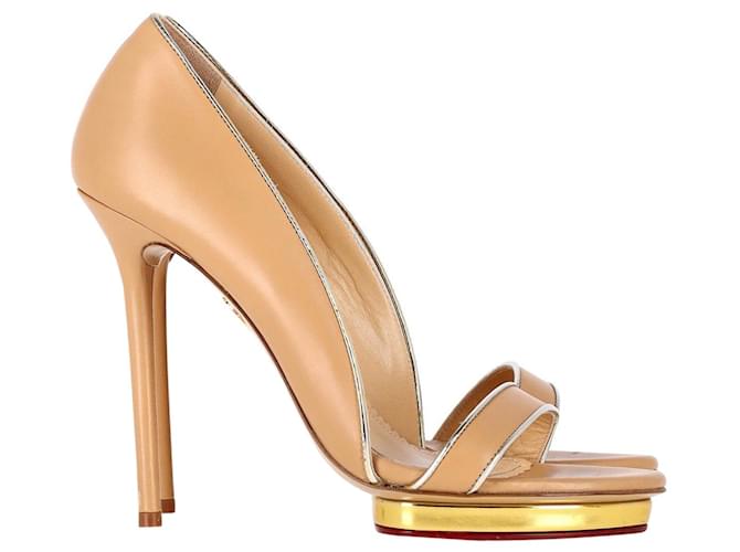 Charlotte Olympia Christine Leather Platform Sandals in Beige Leather  ref.1298621
