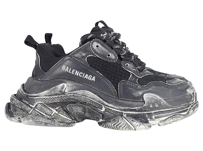 Balenciaga Distressed Triple S Sneakers in Black Polyamide Nylon  ref.1298633
