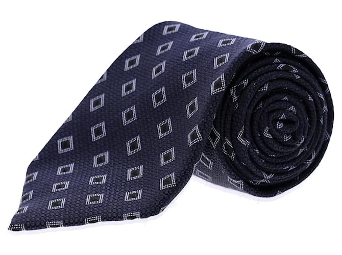 Ermenegildo Zegna Krawatte mit quadratischem Aufdruck aus marineblauer Seide  ref.1298641