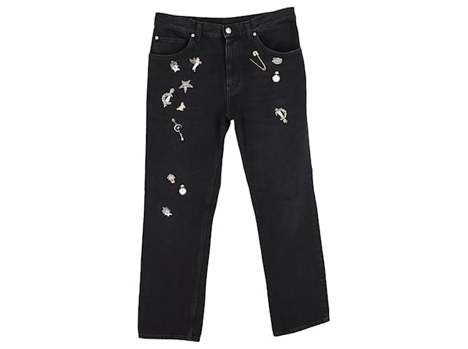 Jeans decorati Alexander McQueen in denim di cotone nero  ref.1298644