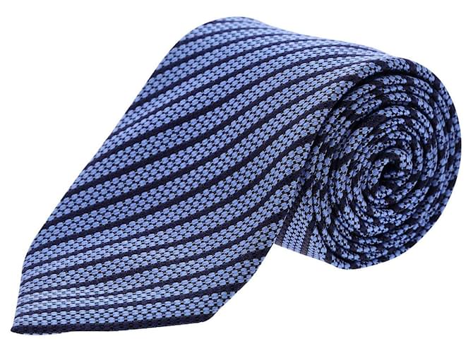 Ermenegildo Zegna Krawatte mit Streifenmuster aus blauer Seide  ref.1298647
