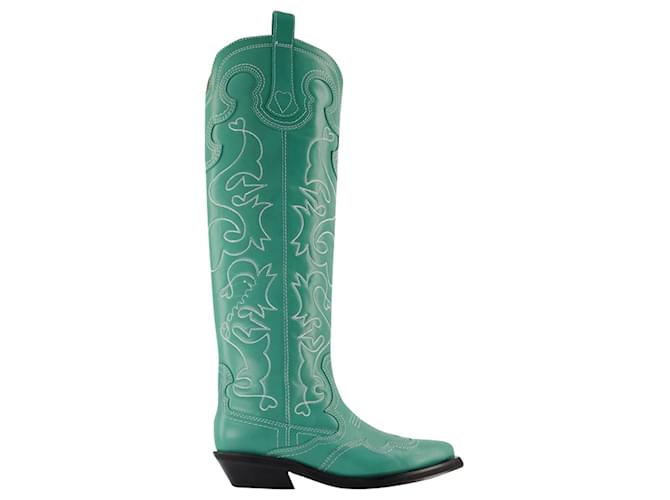 Western Boots - Ganni - Green - Leather  ref.1298649