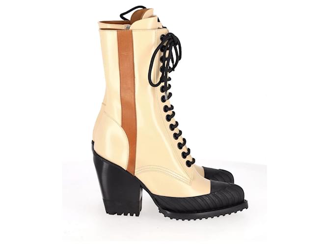 Chloé Chloe Rylee Lace Up Ankle Boots in Cream calf leather Leather White Pony-style calfskin  ref.1298658