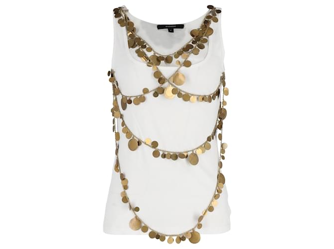 Givenchy Sleeveless Top with Golden Coins in White Cotton  ref.1298662