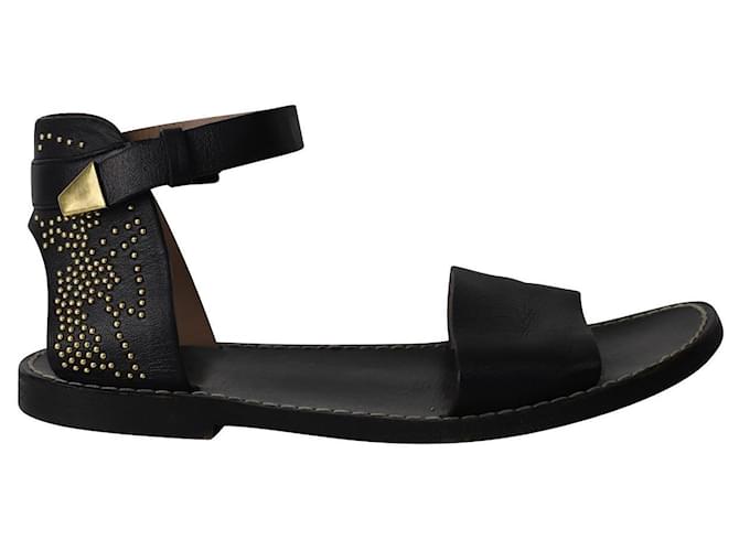 Chloé  Chloe Embellished Open-Toe Flat Sandals in Black Leather  ref.1298663