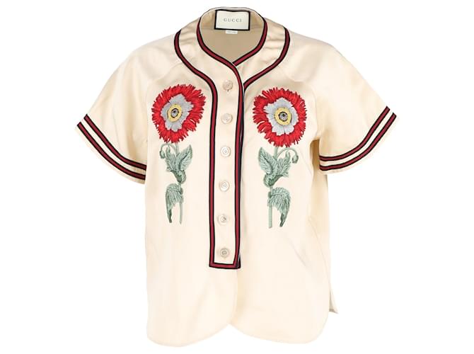 Gucci Loved Embroidered Shirt in Beige Acetate Brown Cellulose fibre  ref.1298669