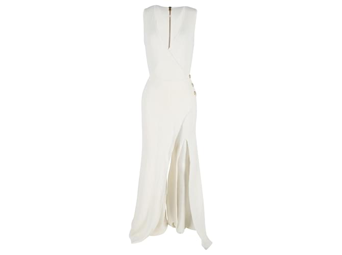 Roberto Cavalli Plunging Neck Slit Dress in Cream Wool White  ref.1298670