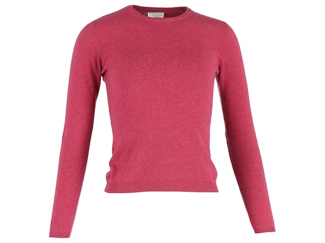 Maglione pullover Brunello Cucinelli con toppa sul gomito in cashmere rosa Cotone  ref.1298672
