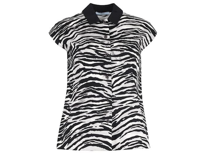 Prada Zebra Print Short Sleeve Shirt in Animal Print Cotton  ref.1298680