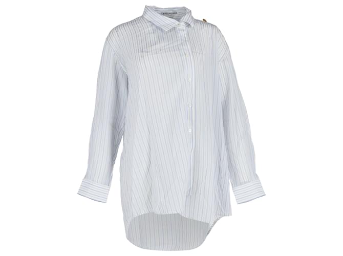 Camisa listrada assimétrica Balenciaga em algodão branco  ref.1298681