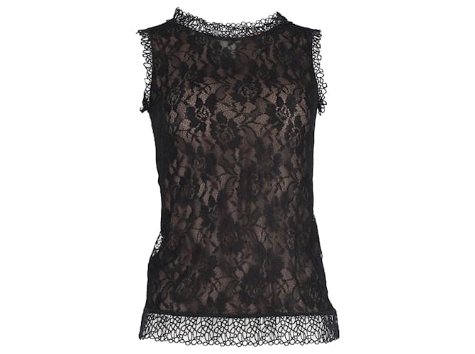 Oscar De La Renta Top De Encaje Sin Mangas En Seda Negra Negro  ref.1298684