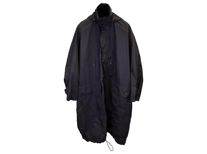 Balenciaga Button Front Hooded Oversized Jacket in Black Polyester  ref.1298703
